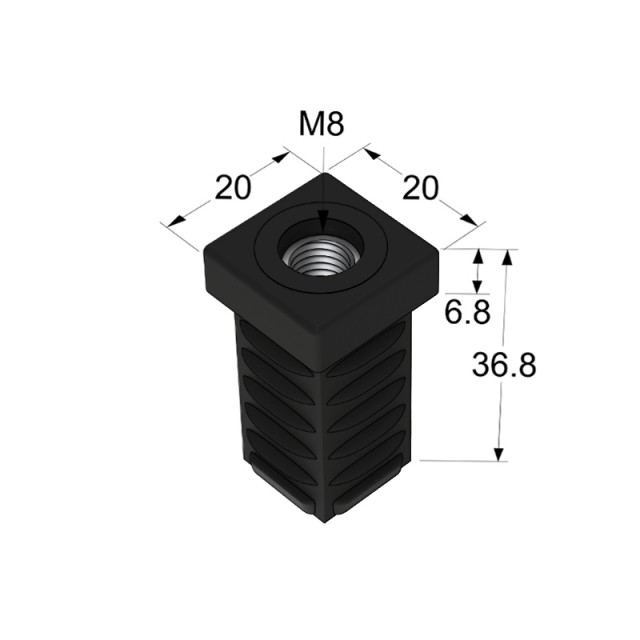 SQUARE TUBE 20X20 BASE WITH Μ8 THREAD / BLACK